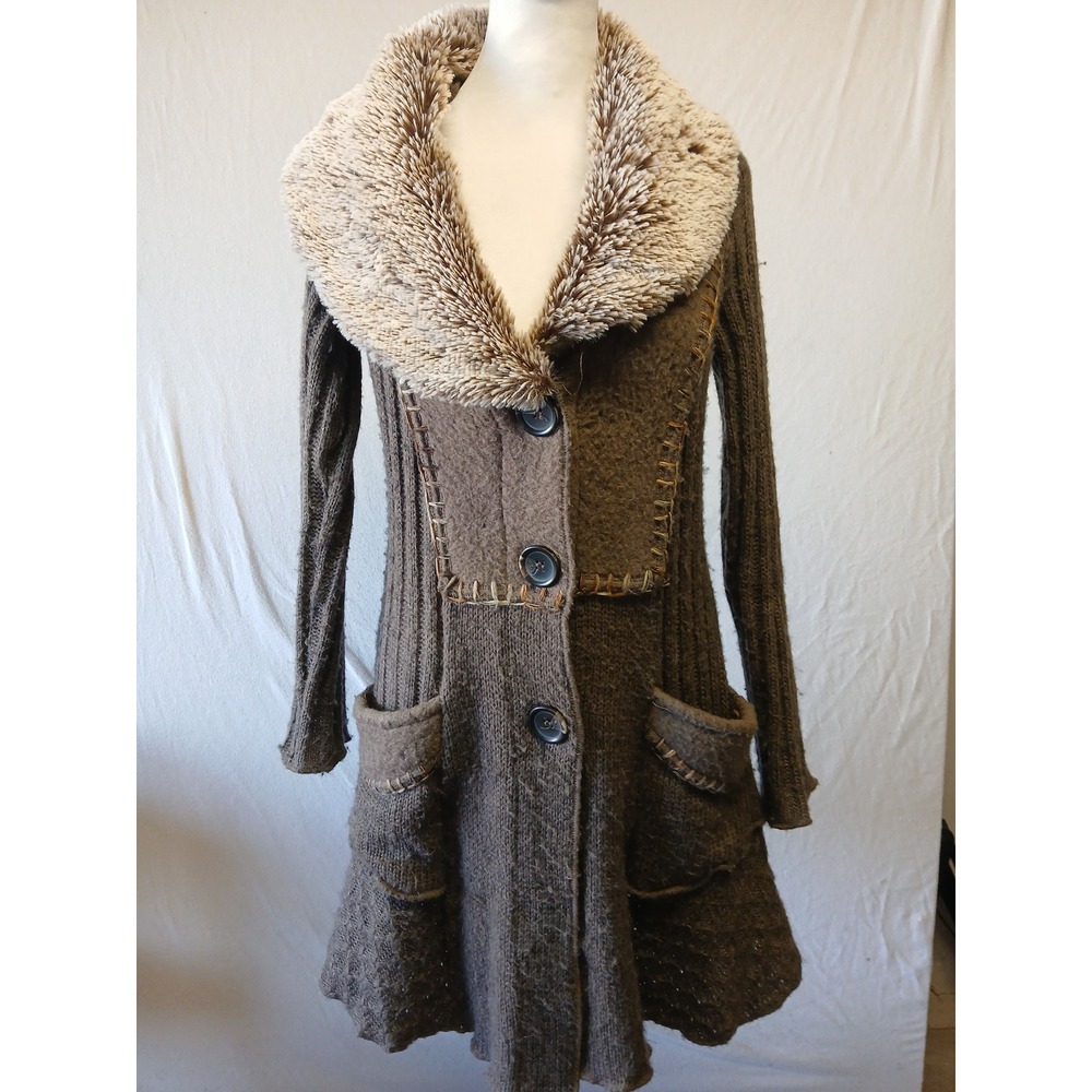 Fairycore long cardigan sweater large whimsigoth earth grunge whimsical faux fur